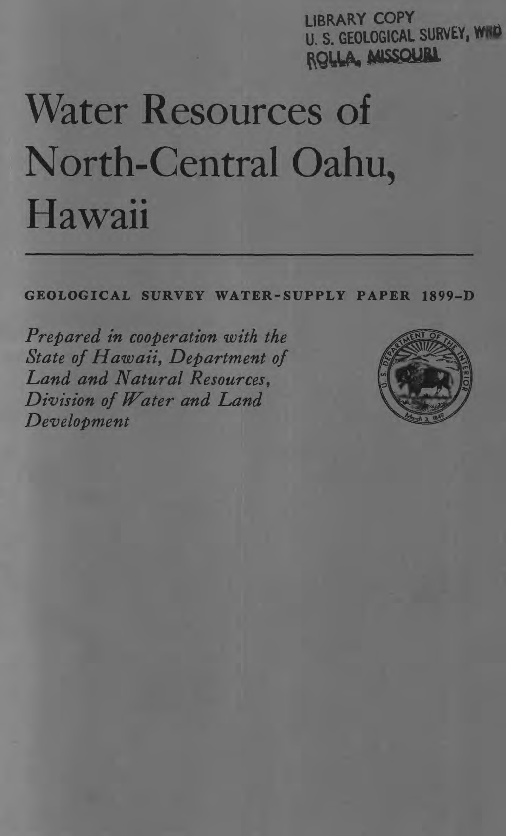 Water Resources of North-Central Oahu, Hawaii