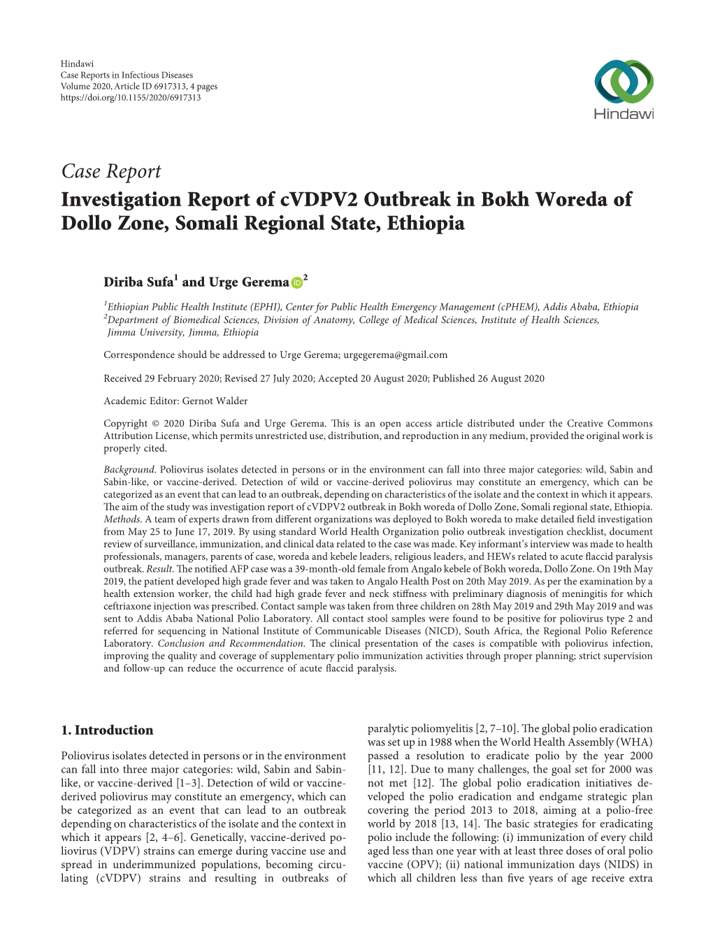 Investigation Report of Cvdpv2 Outbreak in Bokh Woreda of Dollo Zone, Somali Regional State, Ethiopia