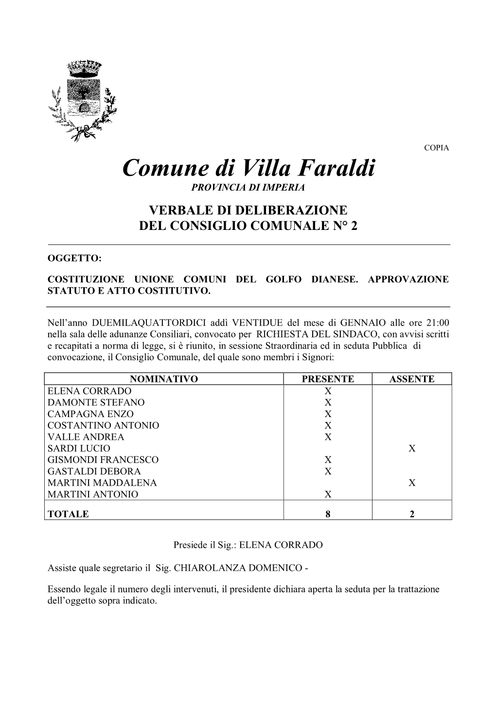 Comune Di Villa Faraldi PROVINCIA DI IMPERIA