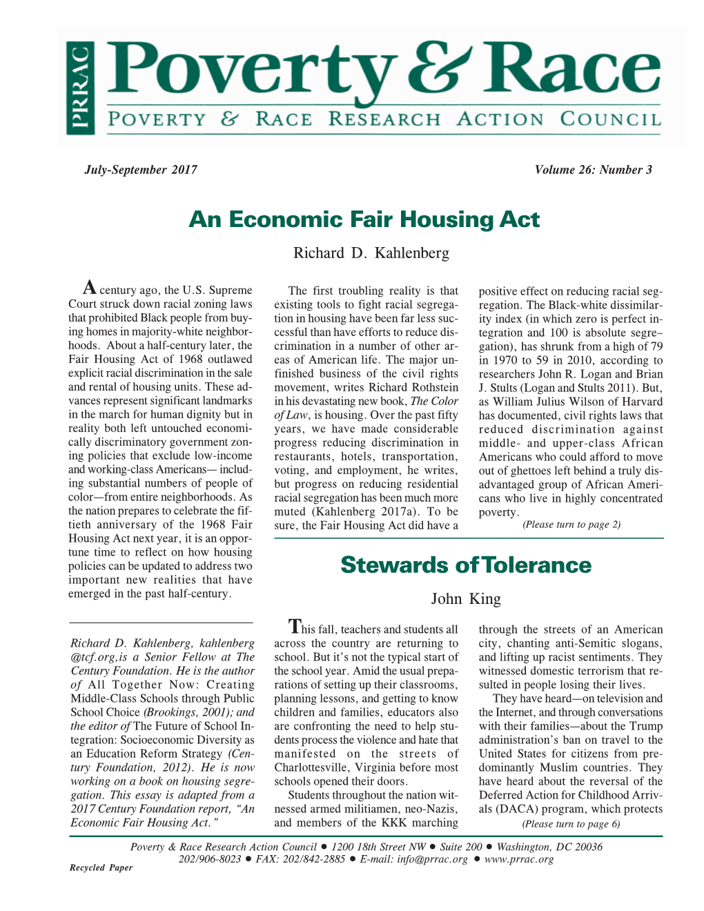 Economic Fair Housing Act Richard D