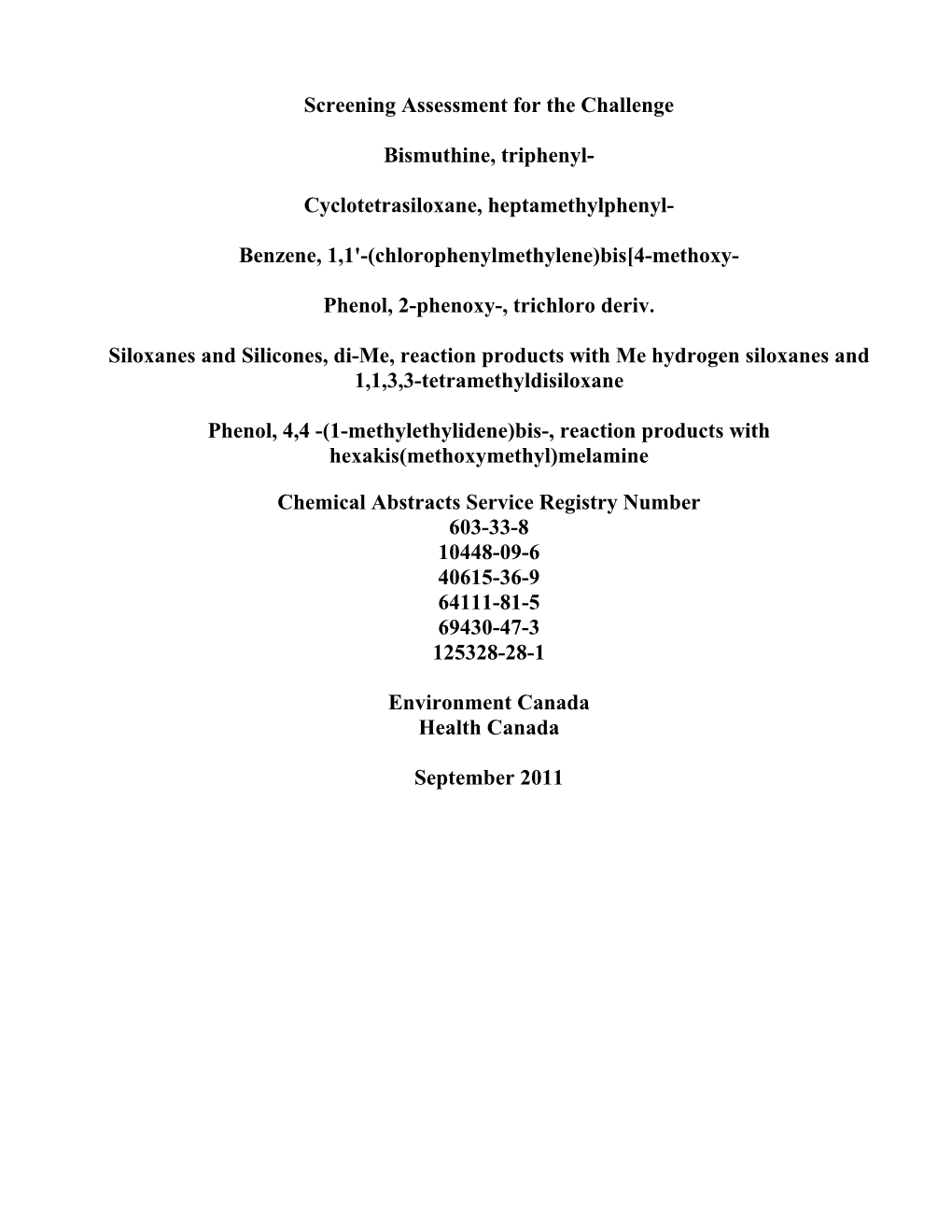 Draft Screening Assessment for the Challenge