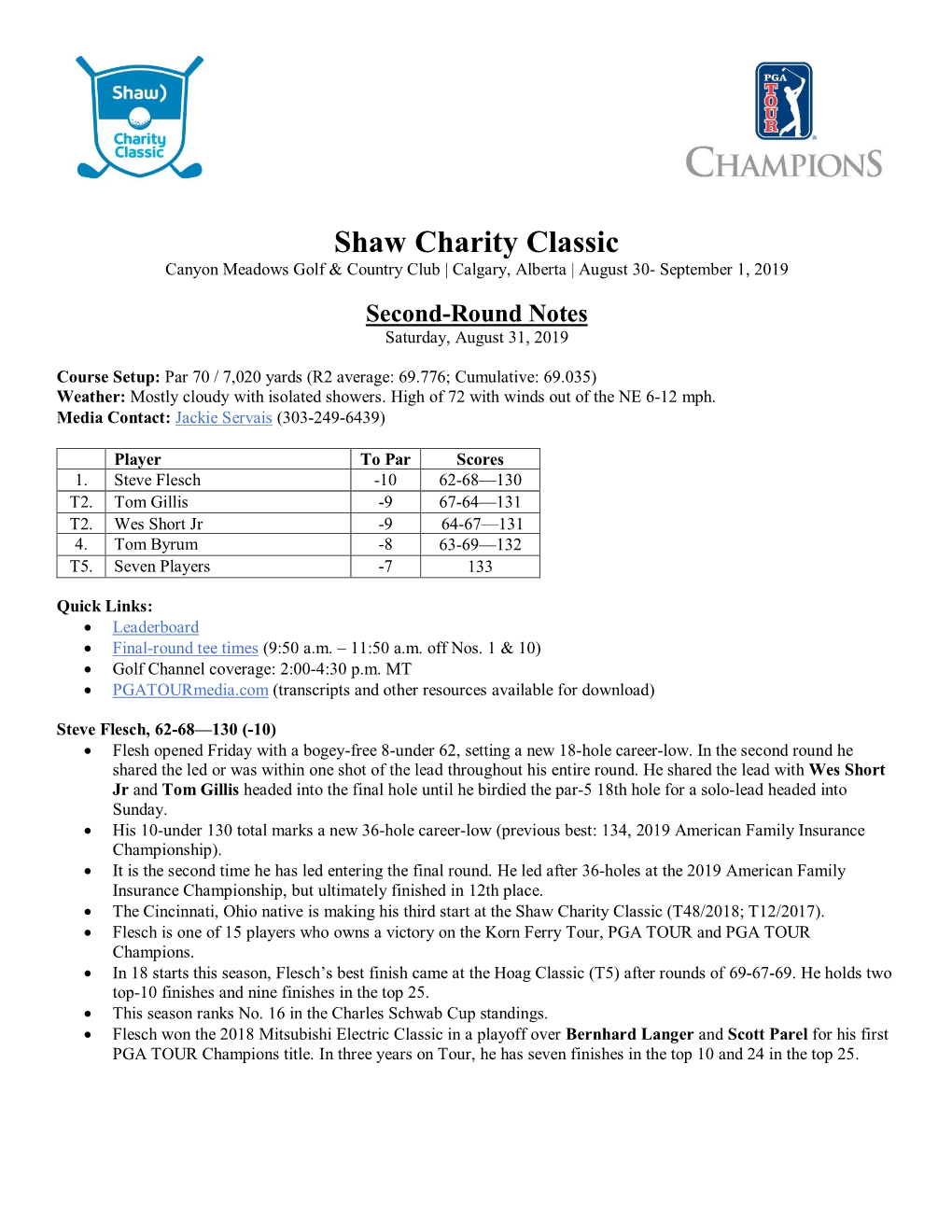 Shaw Charity Classic Canyon Meadows Golf & Country Club | Calgary, Alberta | August 30- September 1, 2019