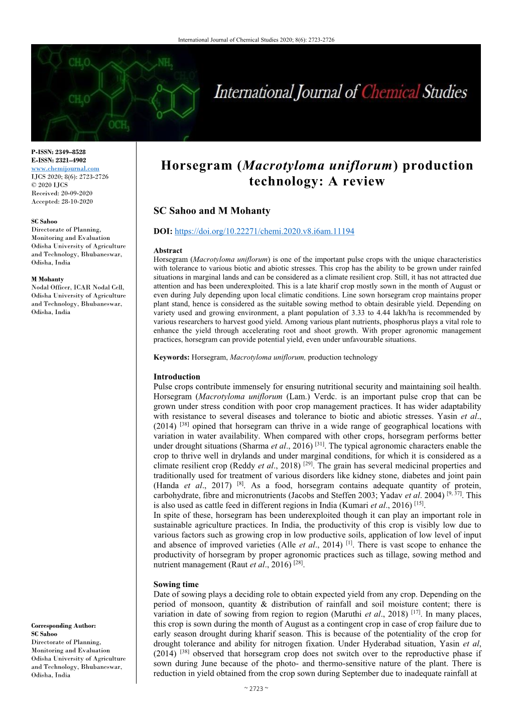 Horsegram (Macrotyloma Uniflorum) Production Technology: a Review