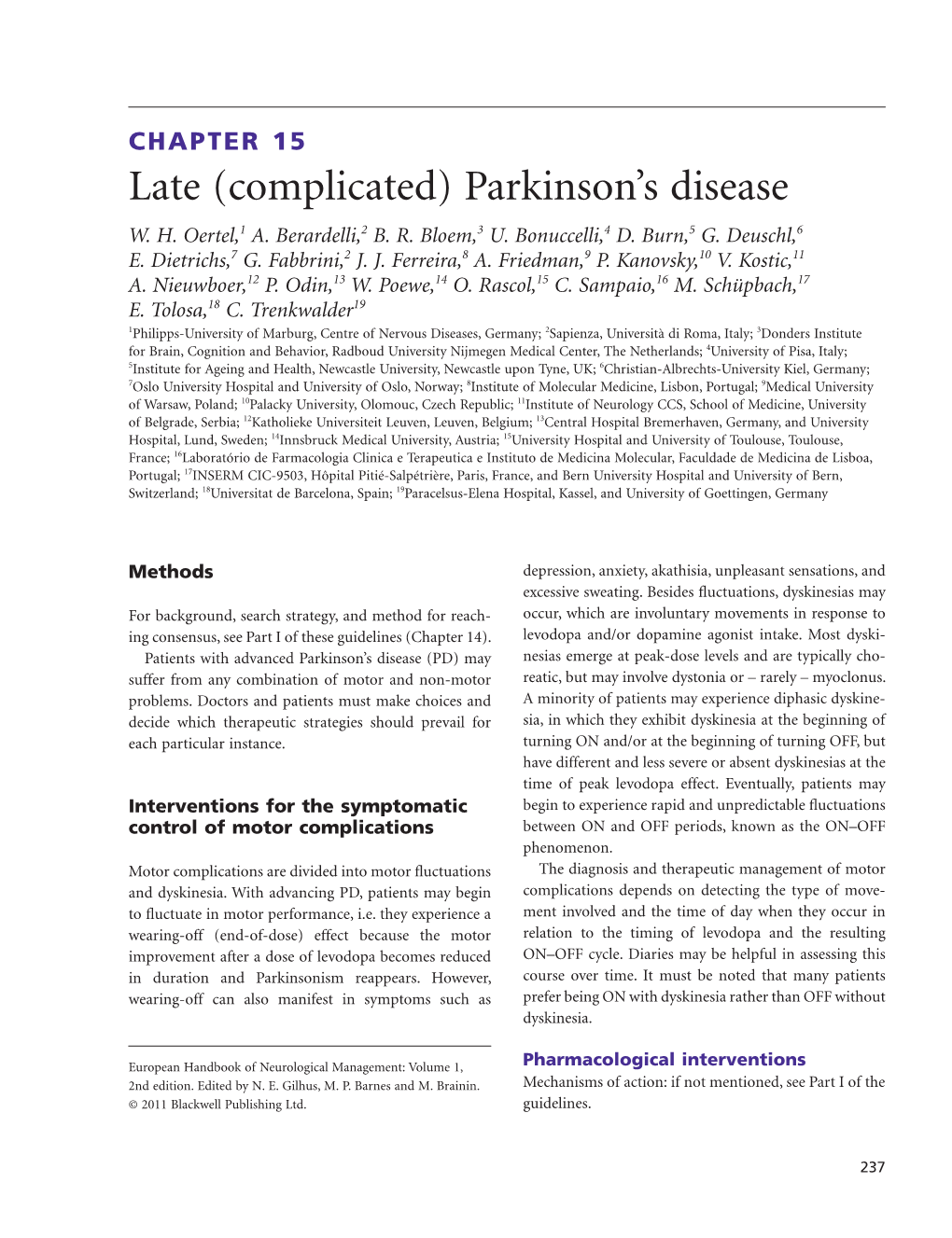 European Parkinson's Disease Recommendations