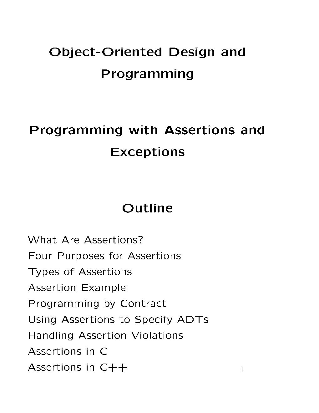 Object-Oriented Design and Programming Programming With