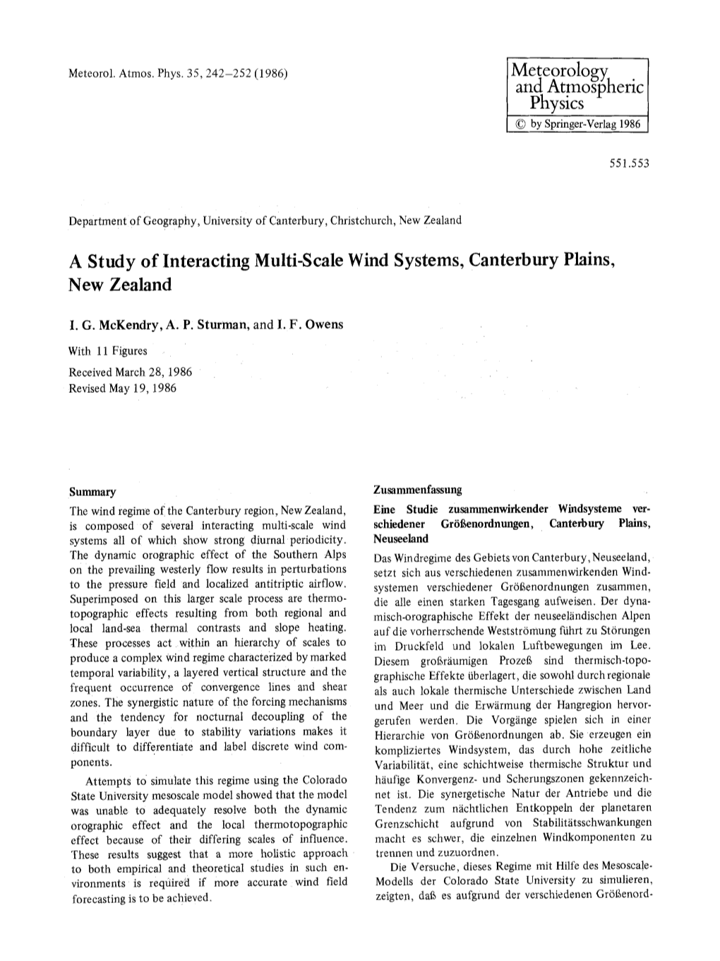 A Study of Interacting Multi-Scale Wind Systems, Canterbury Plains, New Zealand