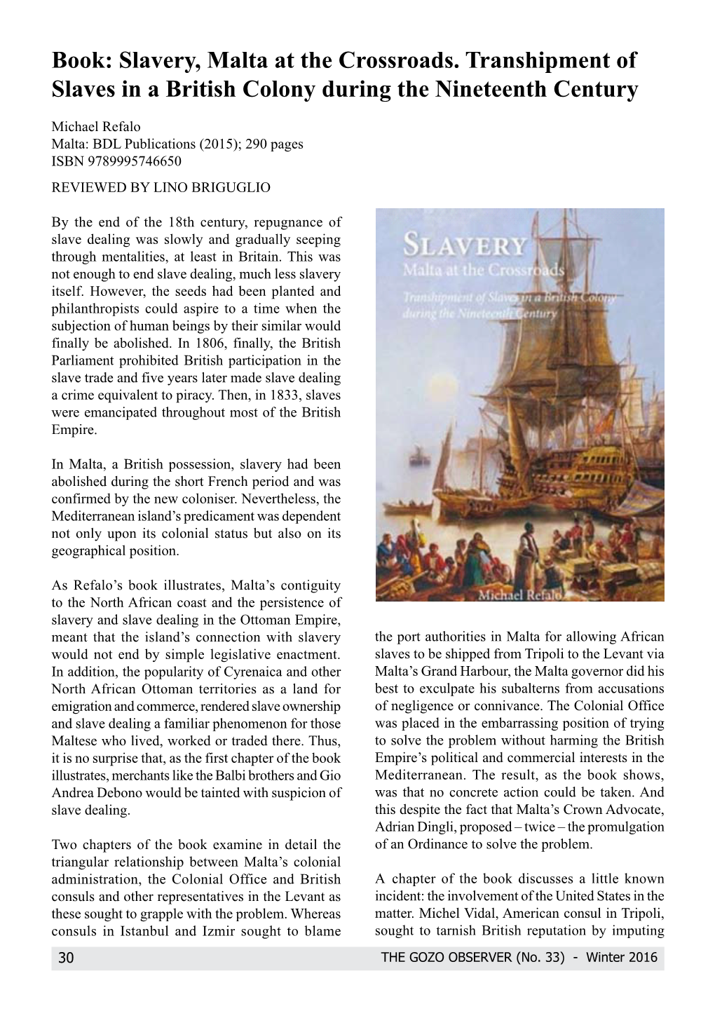 Book: Slavery, Malta at the Crossroads. Transhipment of Slaves in a British Colony During the Nineteenth Century