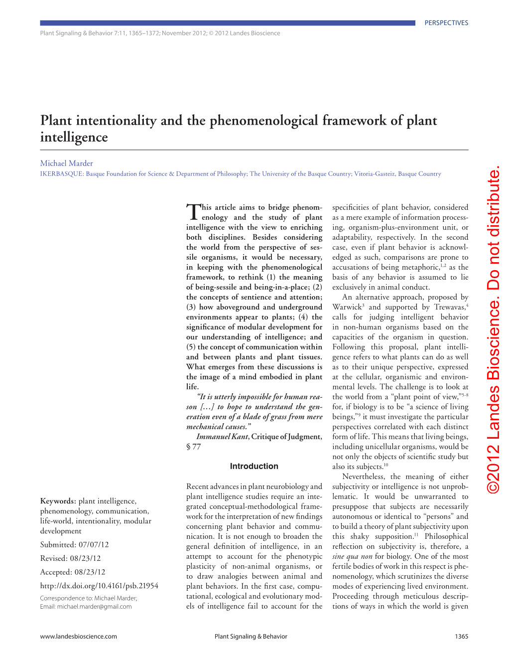 Plant Intentionality and the Phenomenological Framework Of