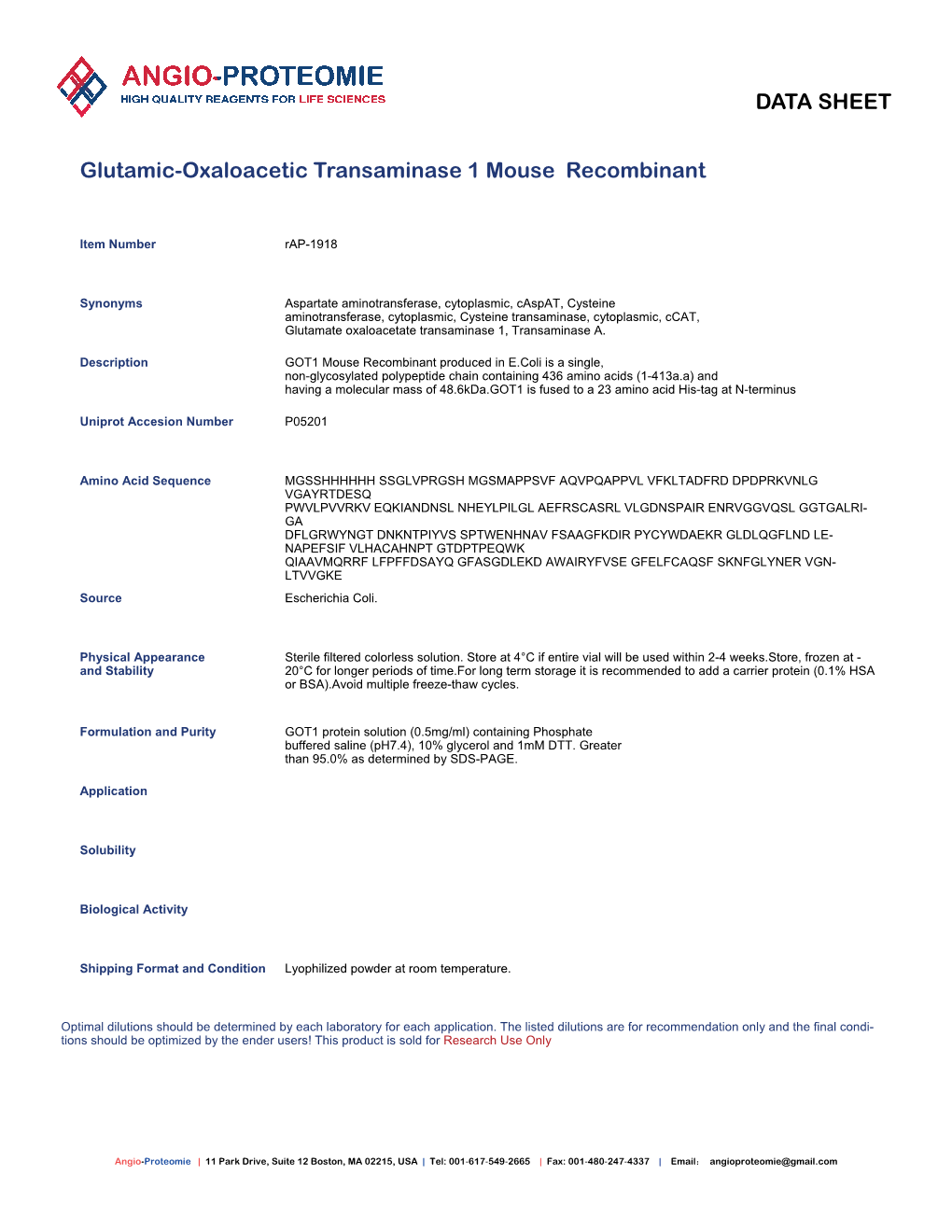Rap-1918 Glutamic-Oxaloacetic Transaminase 1