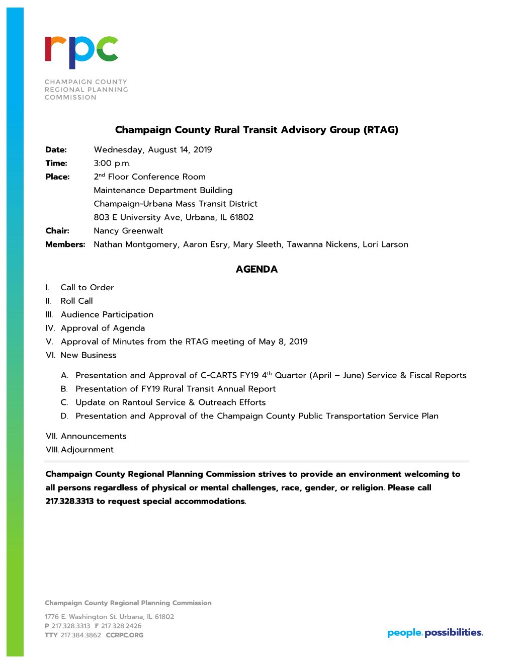 Champaign County Rural Transit Advisory Group (RTAG) AGENDA