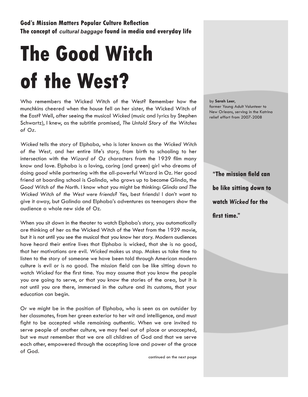 The Good Witch of the West? God's Mission Matters Popular Culture