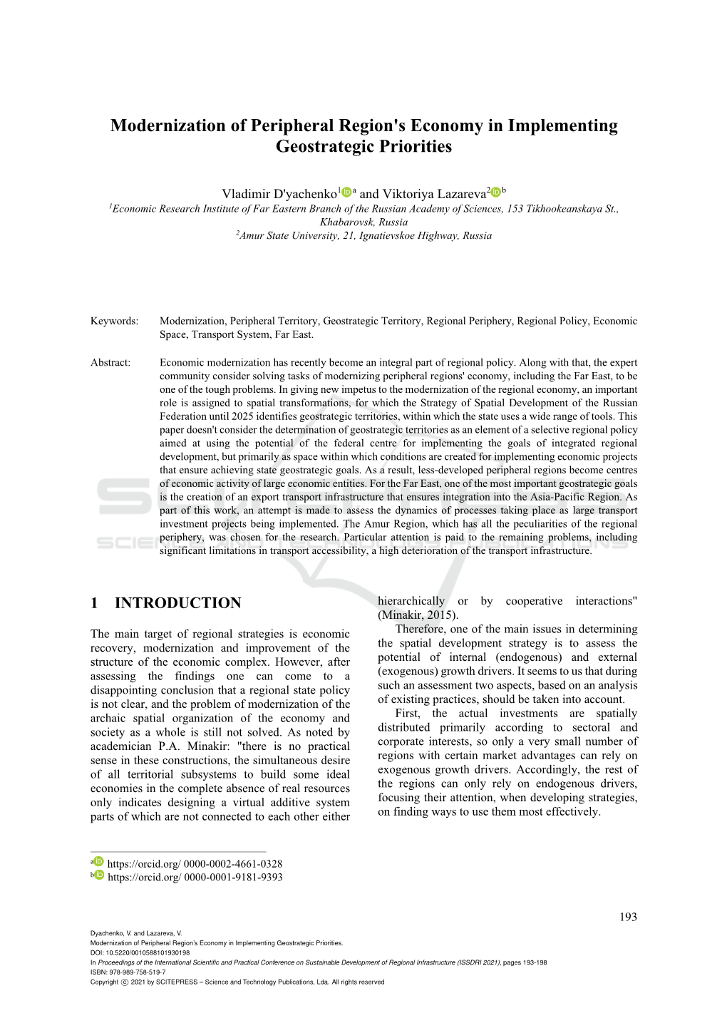 Modernization of Peripheral Region's Economy in Implementing Geostrategic Priorities