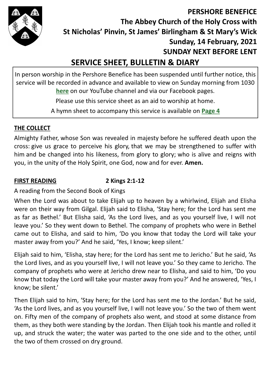 Service Sheet and Bulletin – Sunday Next Before Lent