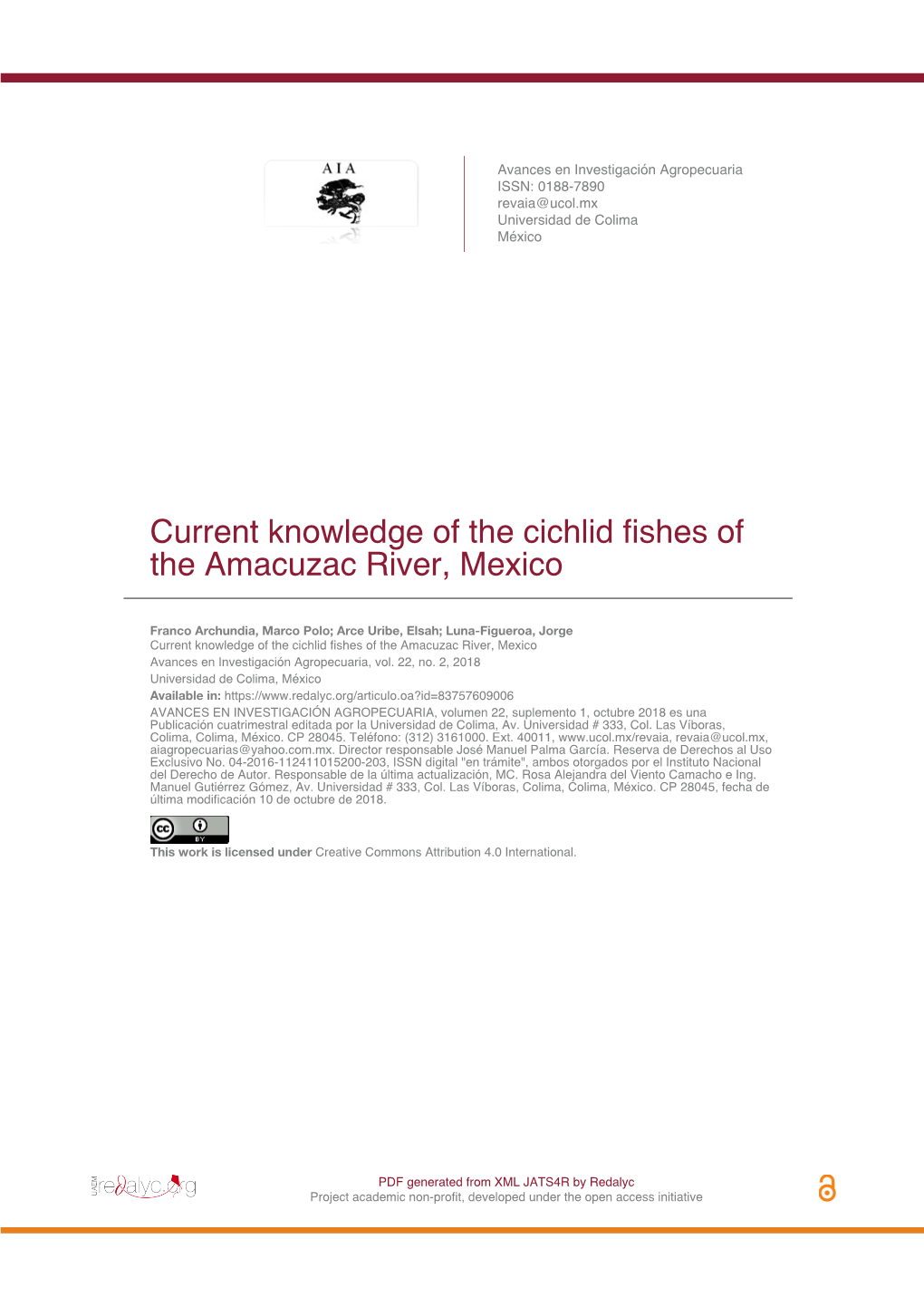 Current Knowledge of the Cichlid Fishes of the Amacuzac River, Mexico