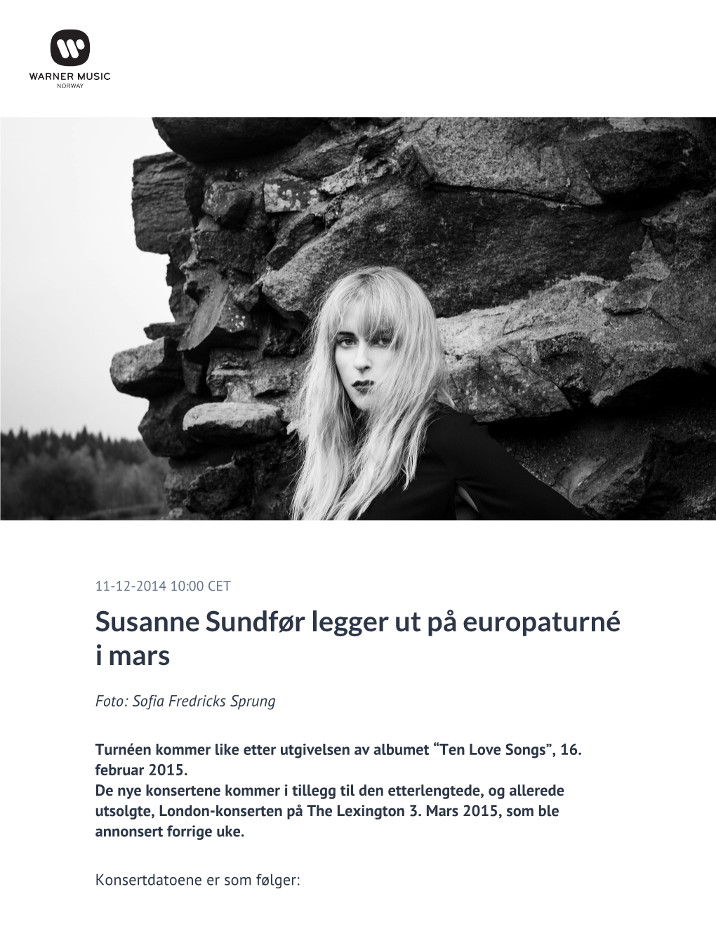 Susanne Sundfør Legger Ut På Europaturné I Mars