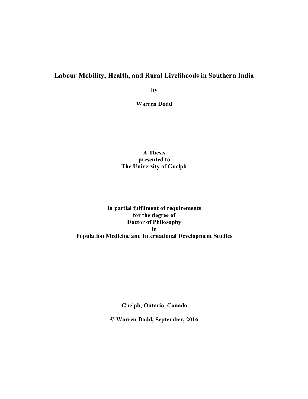 Labour Mobility, Health, and Rural Livelihoods in Southern India