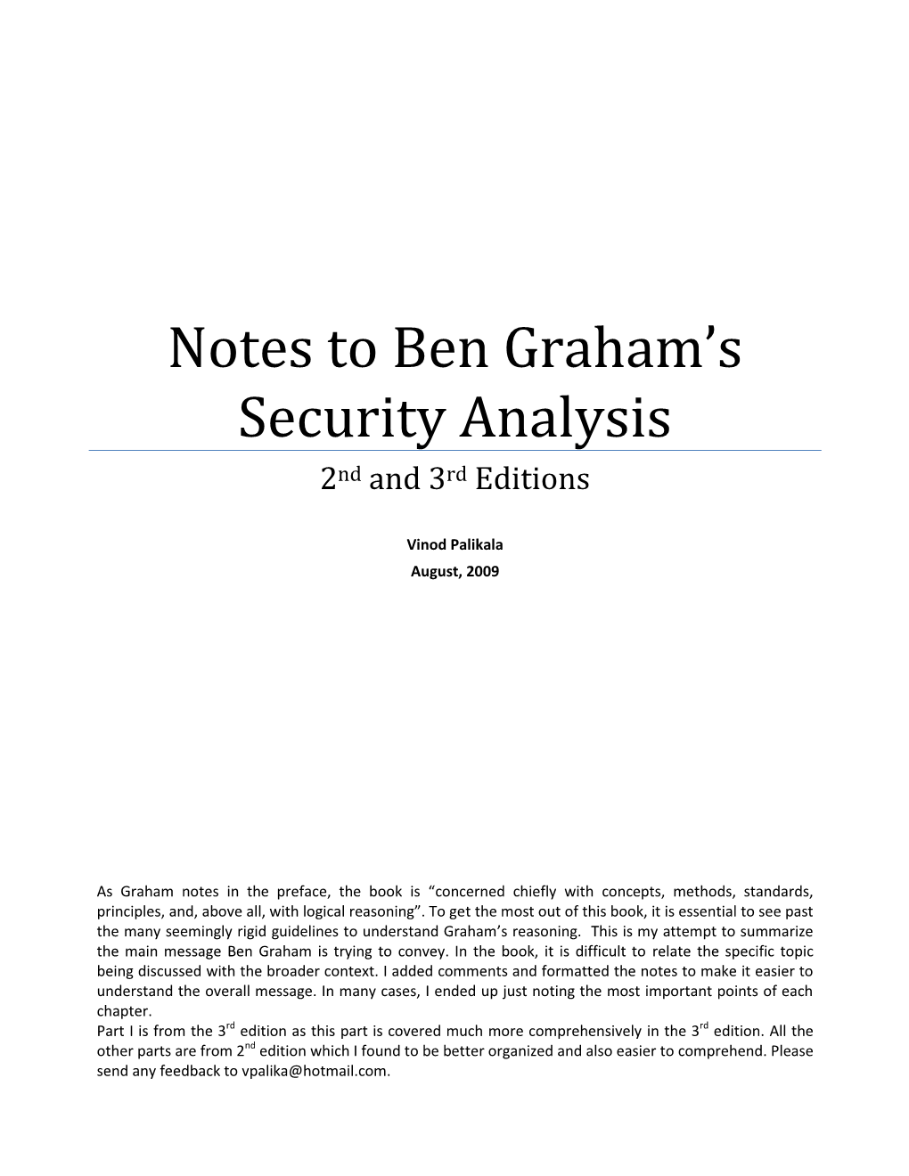 Notes to Ben Graham's Security Analysis