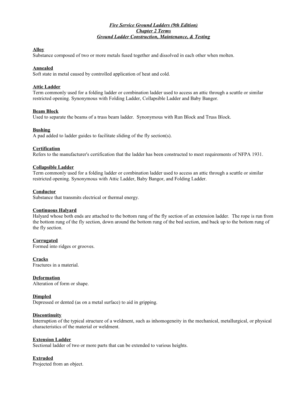 Fire Service Ground Ladders (9Th Edition)-Chapter 2 Terms