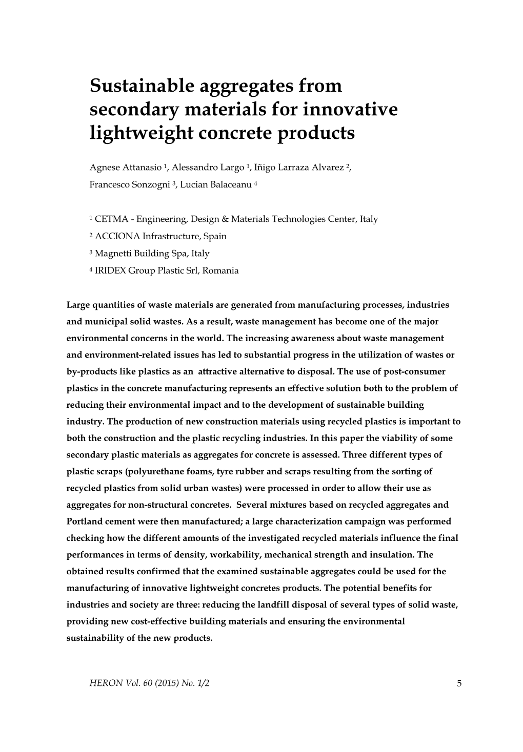 Sustainable Aggregates from Secondary Materials for Innovative Lightweight Concrete Products