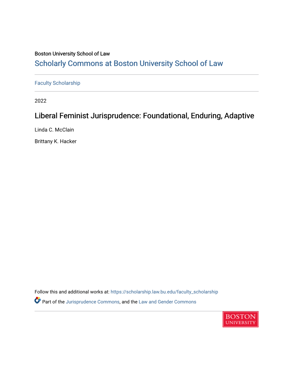 Liberal Feminist Jurisprudence: Foundational, Enduring, Adaptive