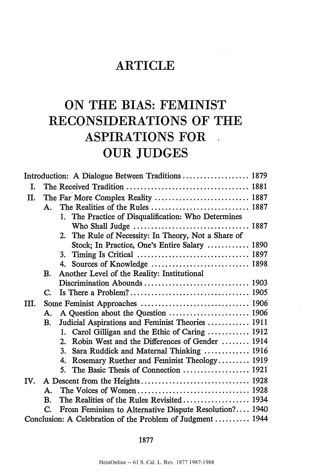 Feminist Reconsiderations of the Aspirations for Our Judges