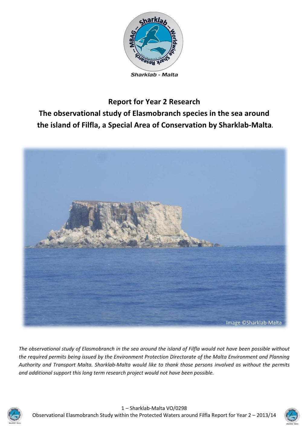 Report for Year 2 Research the Observational Study of Elasmobranch Species in the Sea Around the Island of Filfla, a Special Area of Conservation by Sharklab-Malta