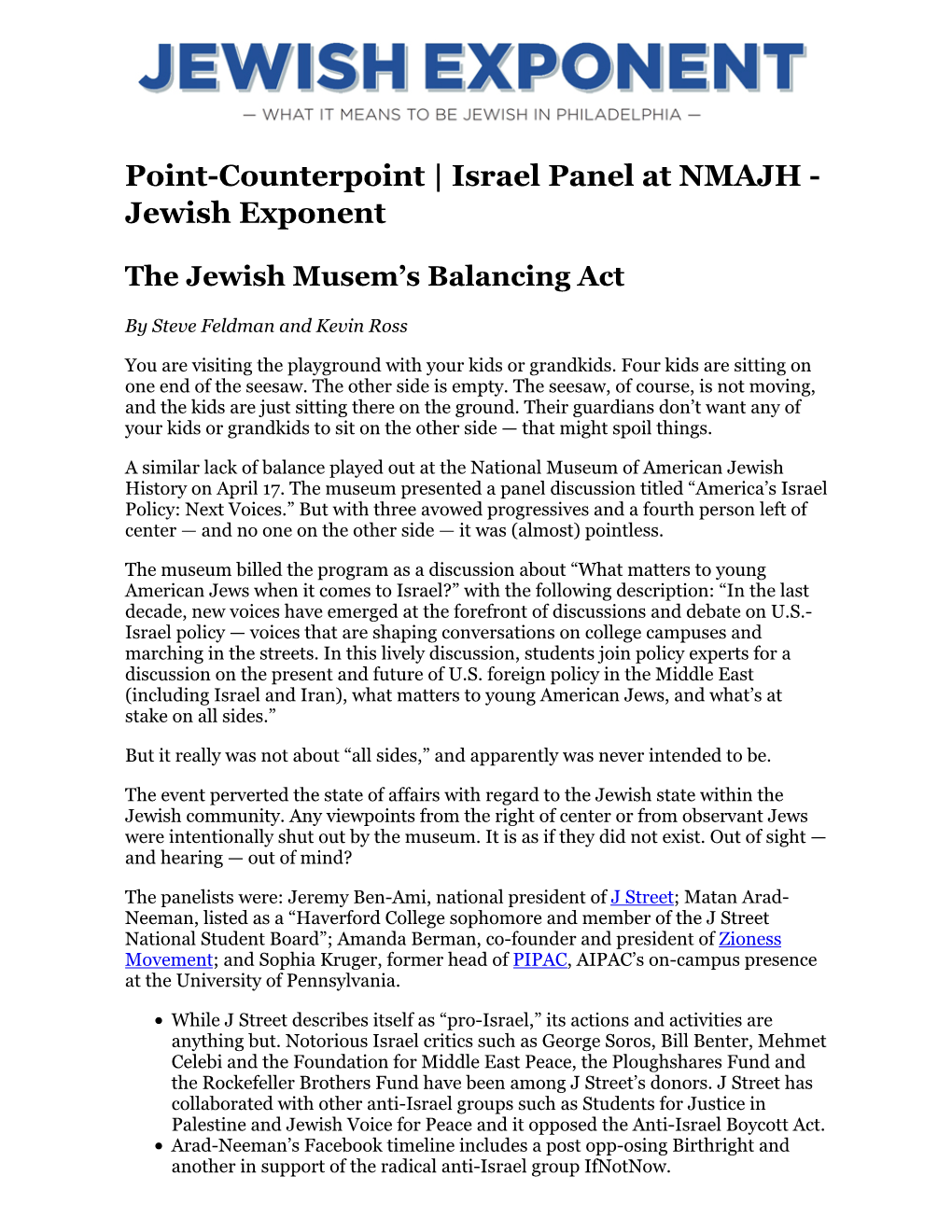 Point-Counterpoint | Israel Panel at NMAJH