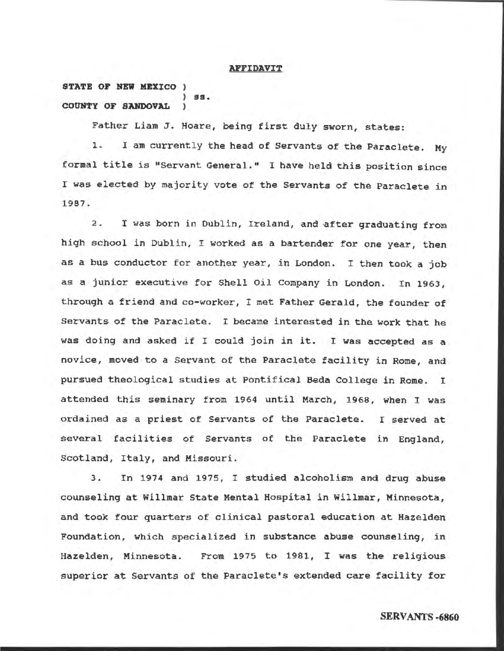 AFFIDAVIT STATE of NEW MEXICO ) Cot1nty of SANDOVAL ) Father