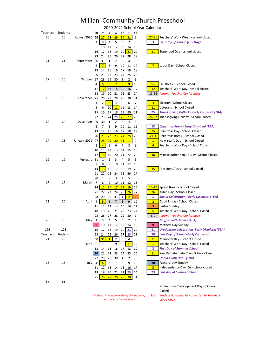 MCCP 14 School Calendar