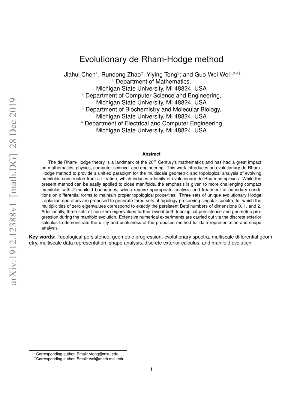 Evolutionary De Rham-Hodge Method
