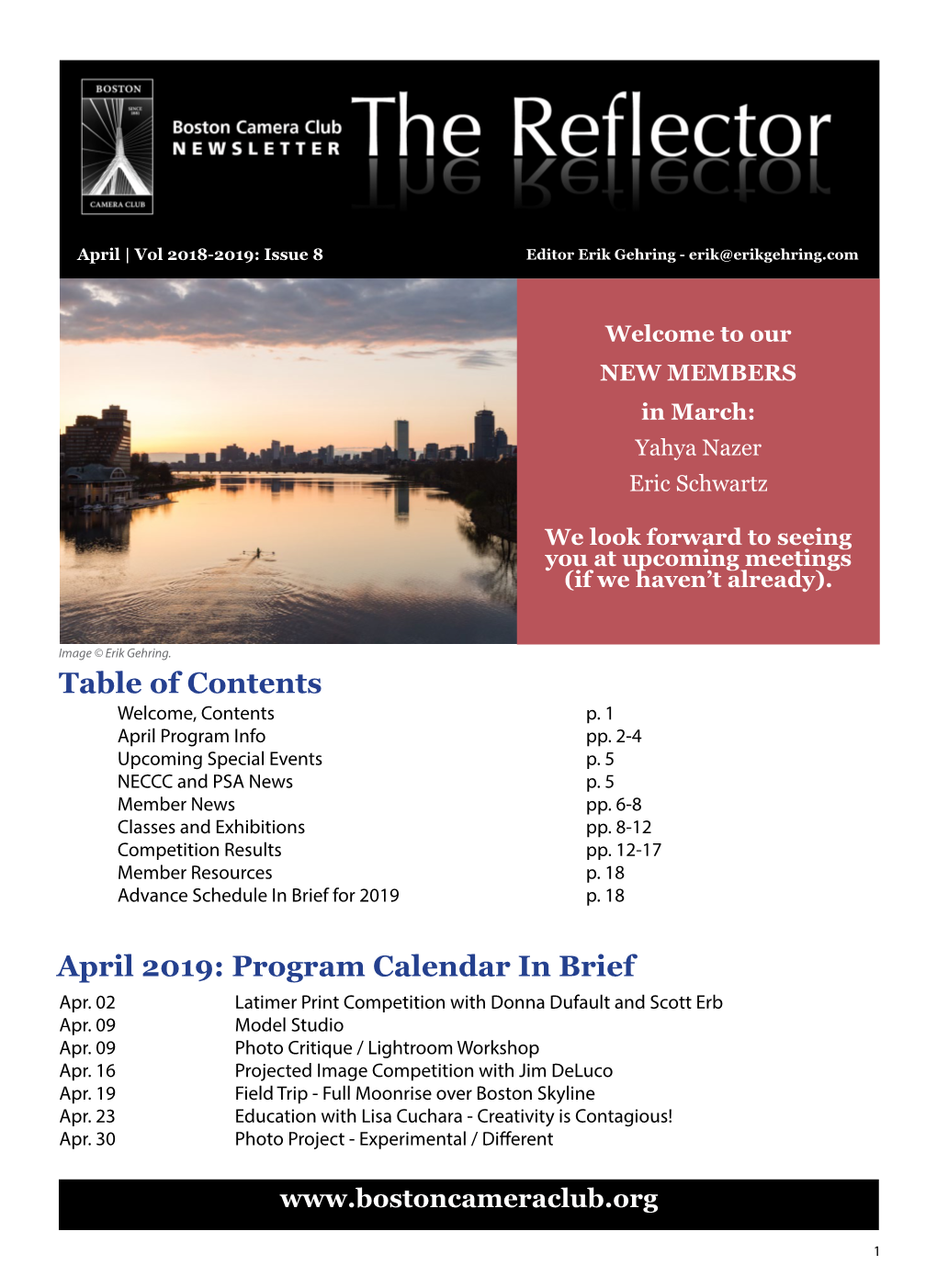Table of Contents April 2019: Program Calendar in Brief