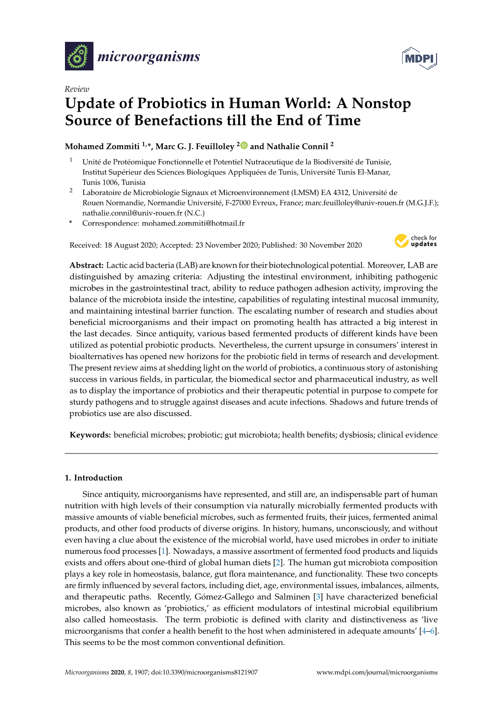 Update of Probiotics in Human World: a Nonstop Source of Benefactions Till the End of Time