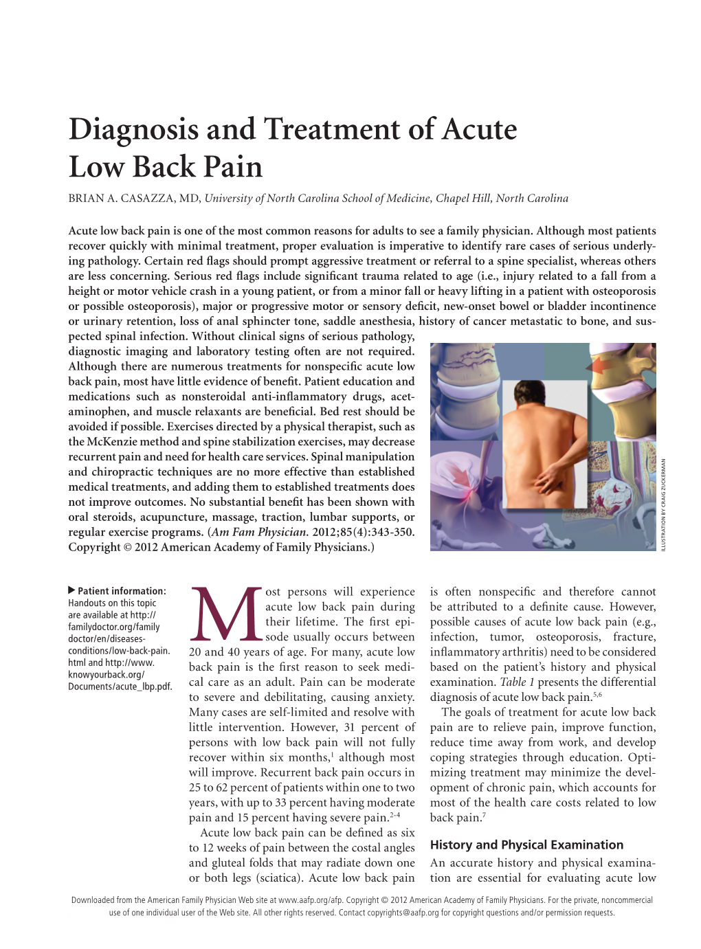 Diagnosis and Treatment of Acute Low Back Pain BRIAN A