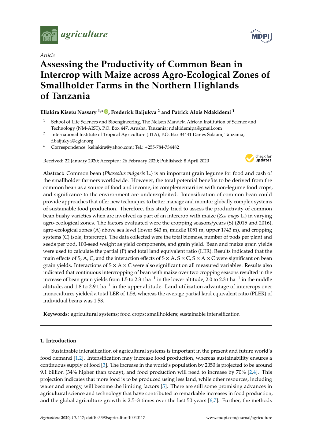 Assessing the Productivity of Common Bean in Intercrop with Maize Across Agro-Ecological Zones of Smallholder Farms in the Northern Highlands of Tanzania