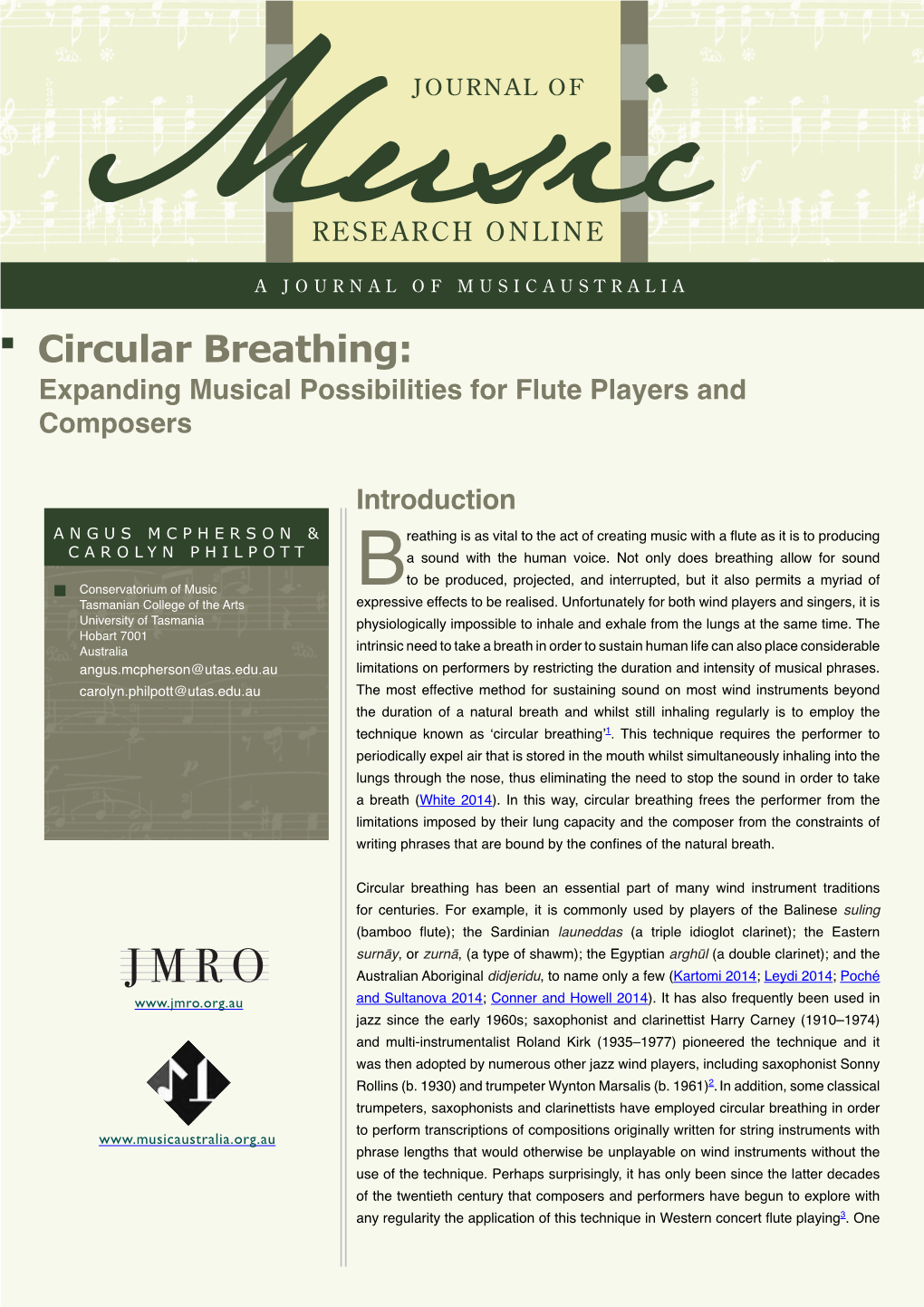 Circular Breathing: Expanding Musical Possibilities for Flute Players and Composers