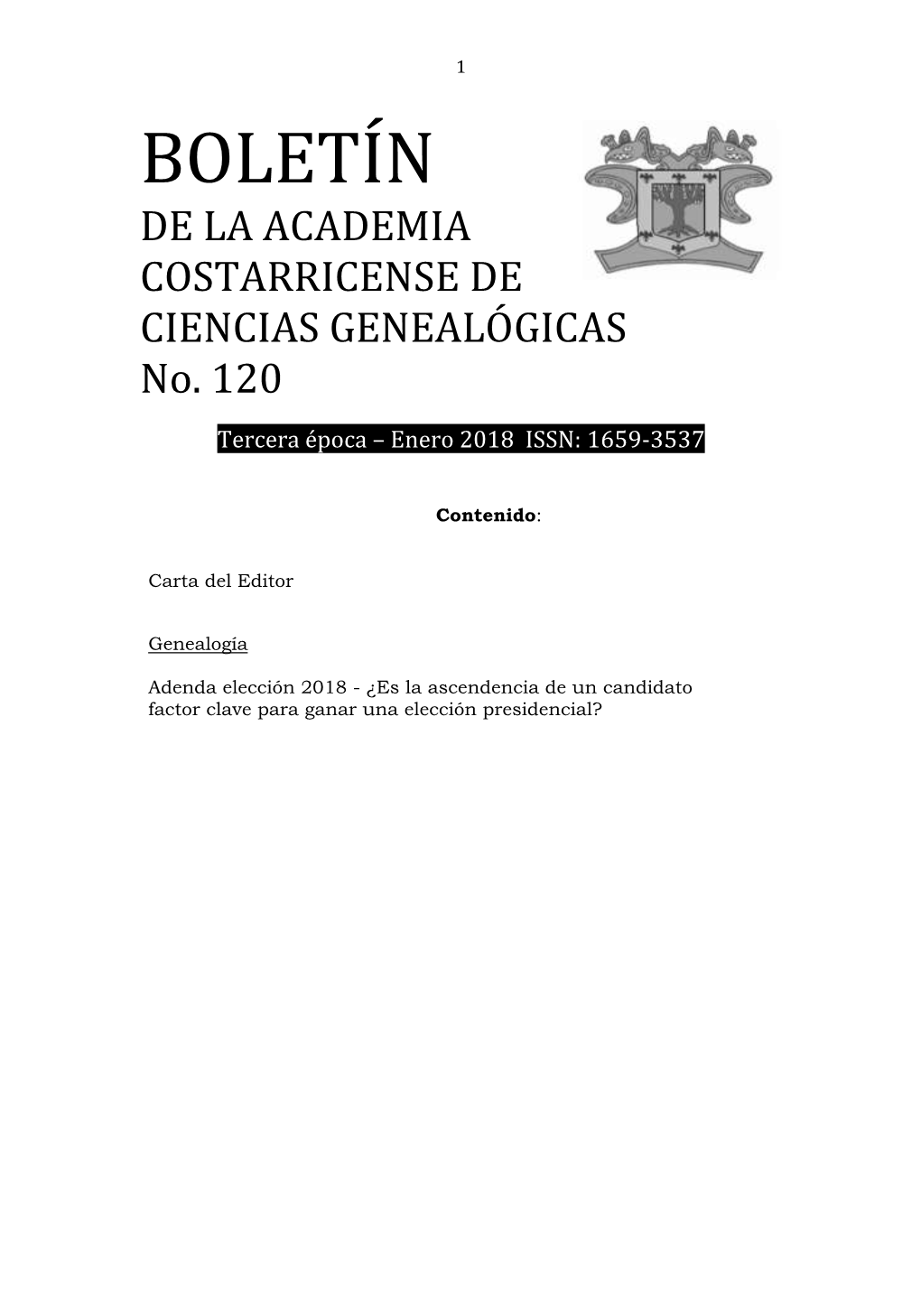 BOLETÍN DE LA ACADEMIA COSTARRICENSE DE CIENCIAS GENEALÓGICAS No