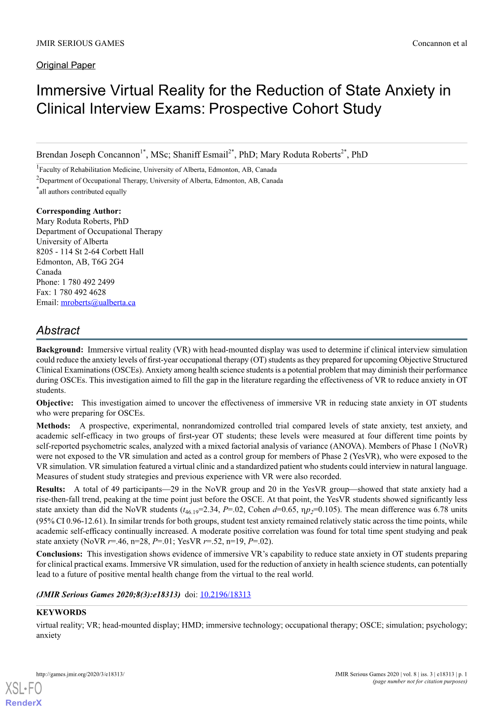 Immersive Virtual Reality for the Reduction of State Anxiety in Clinical Interview Exams: Prospective Cohort Study