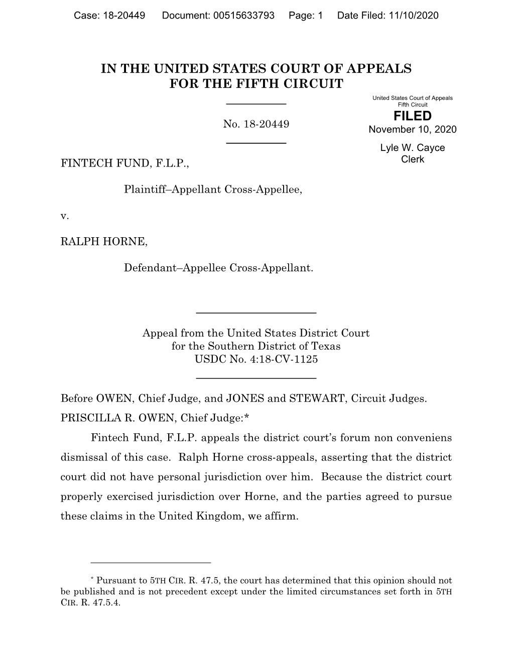 IN the UNITED STATES COURT of APPEALS for the FIFTH CIRCUIT United States Court of Appeals Fifth Circuit FILED No