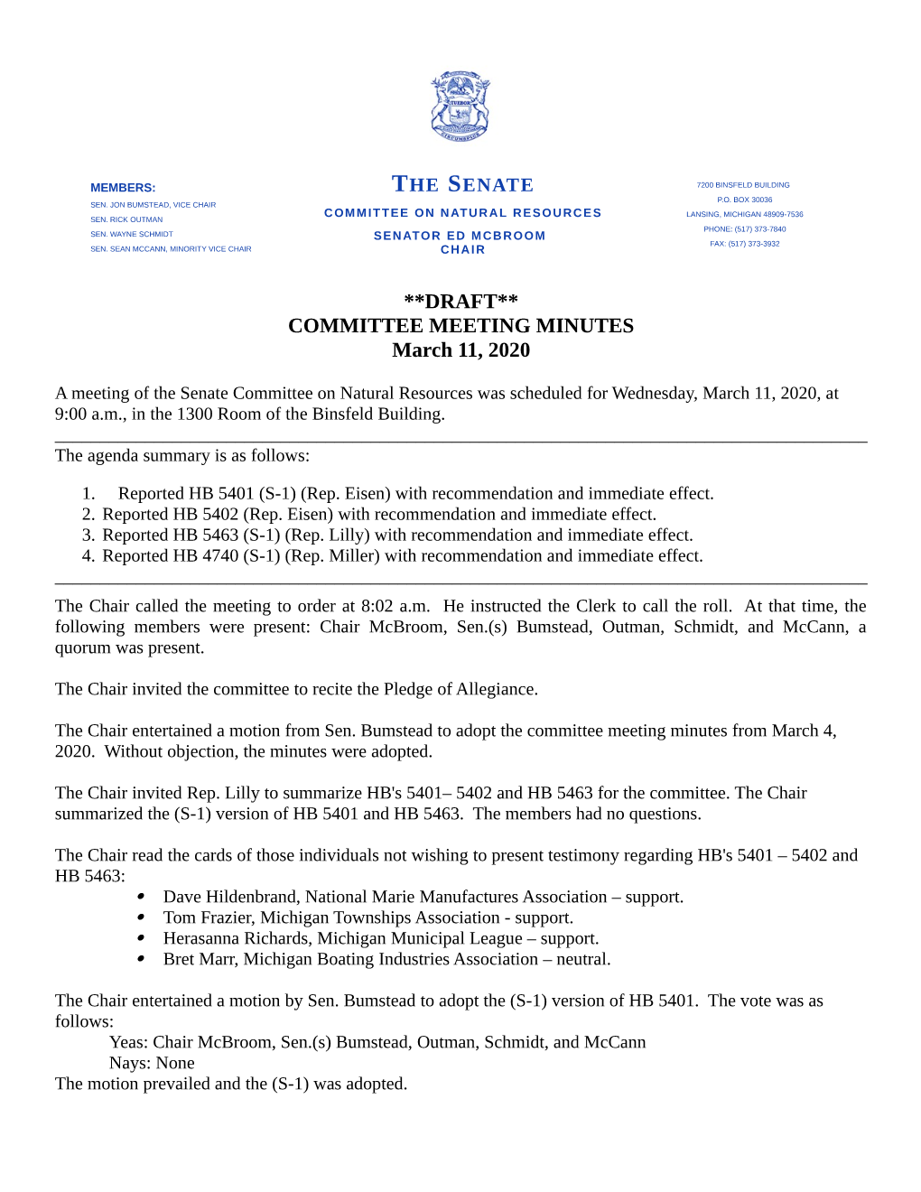 **DRAFT** COMMITTEE MEETING MINUTES March 11, 2020