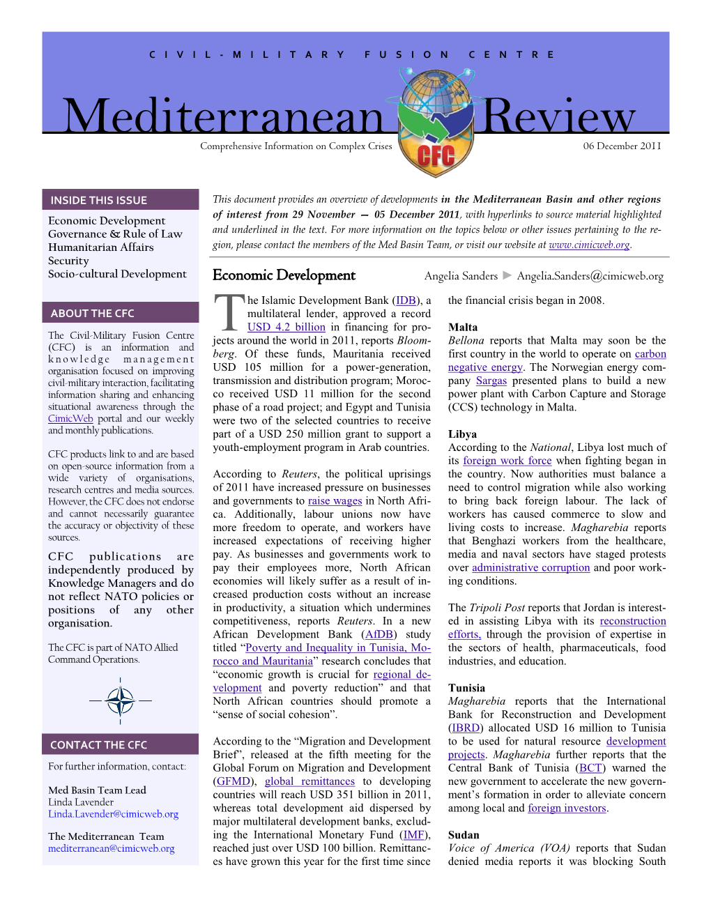 Mediterranean Review Comprehensive Information on Complex Crises 06 December 2011