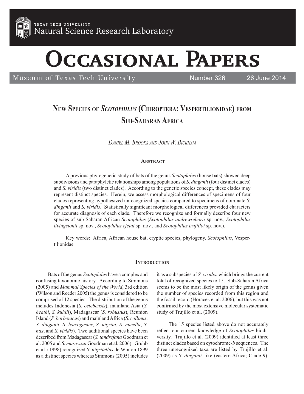 Occasional Papers Museum of Texas Tech University Number 326 26 June 2014