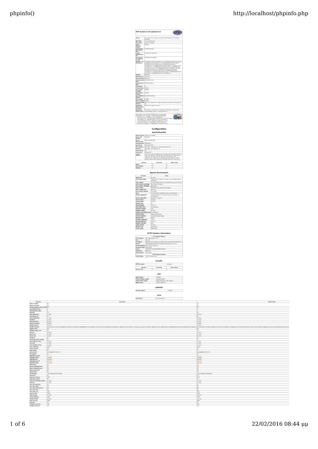 Phpinfo() 1 of 6 22/02/2016 08:44 Μμ