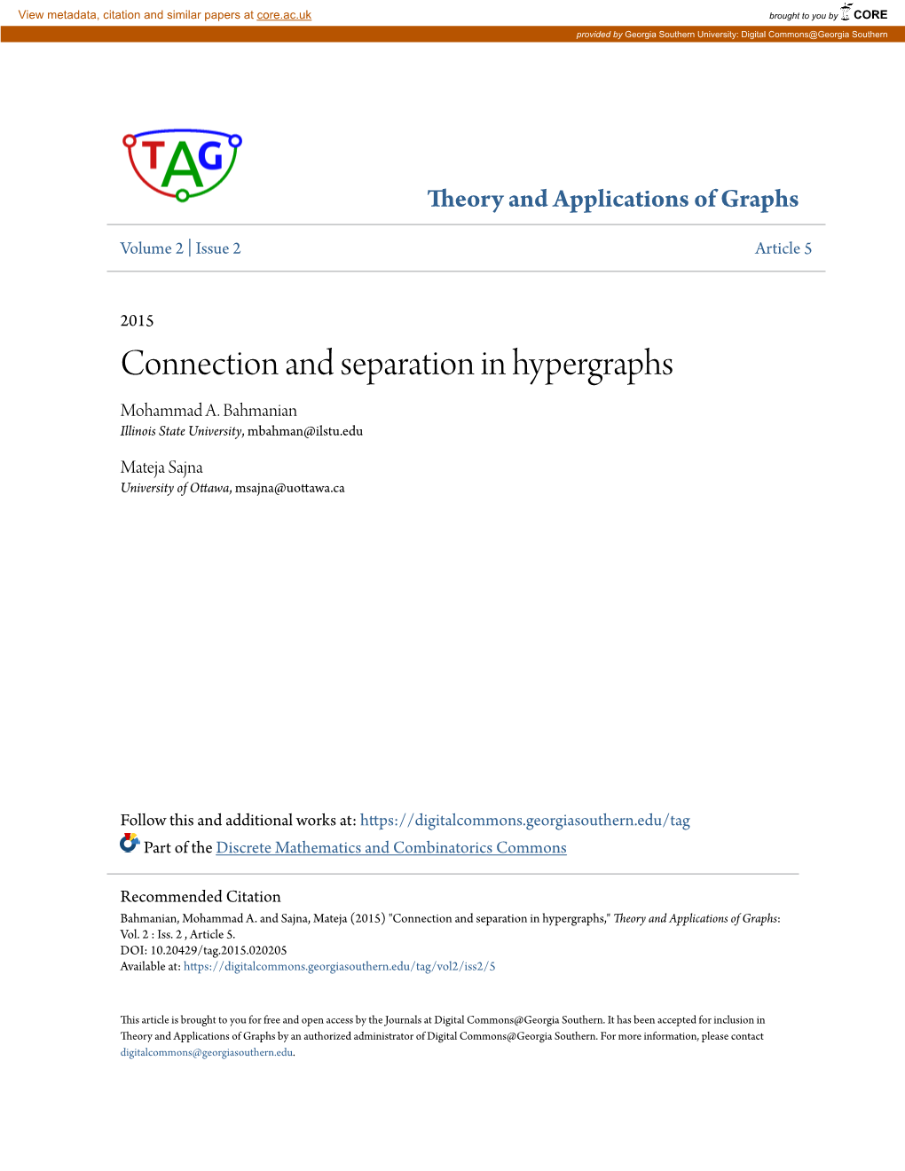 Connection and Separation in Hypergraphs Mohammad A