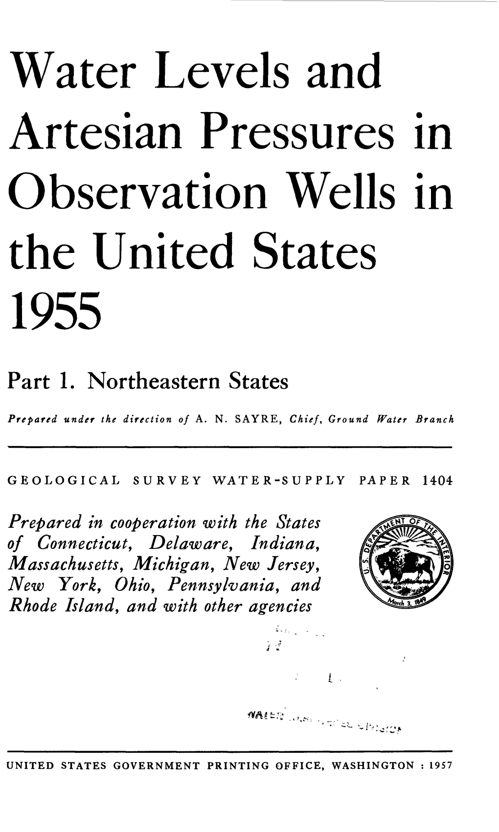 Water Levels and Artesian Pressures in Observation Wells in the United States 1955