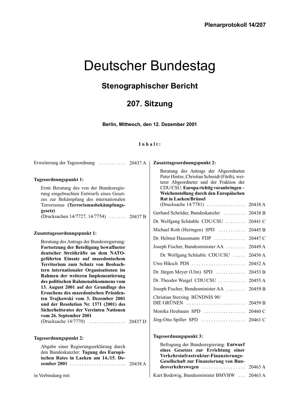 Stenographischer Bericht 207. Sitzung