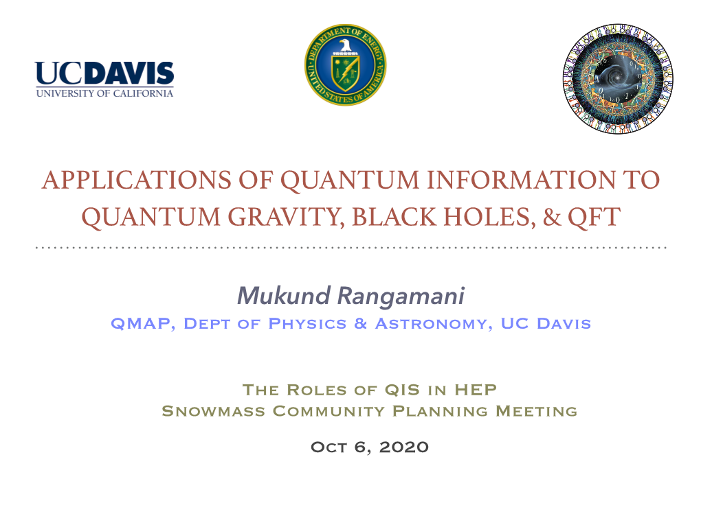 Applications of Quantum Information to Quantum Gravity, Black Holes, & Qft