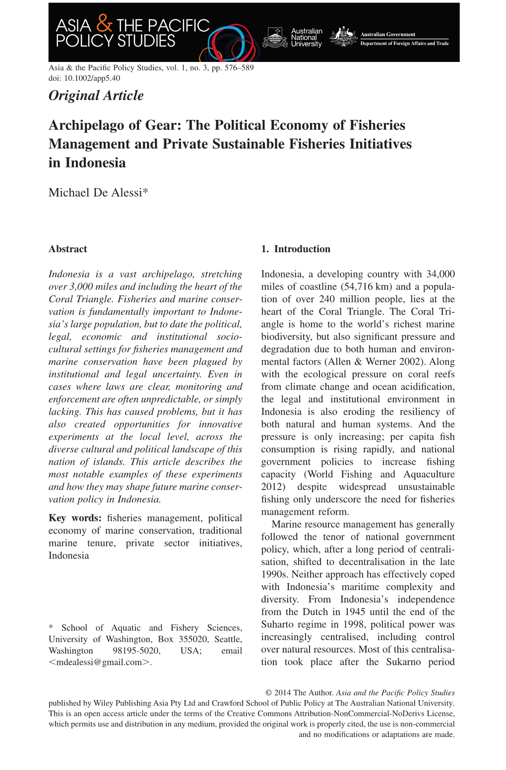 The Political Economy of Fisheries Management and Private Sustainable Fisheries Initiatives in Indonesia