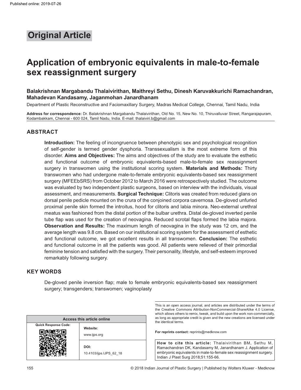 Application of Embryonic Equivalents in Male‑To‑Female Sex Reassignment Surgery Original Article