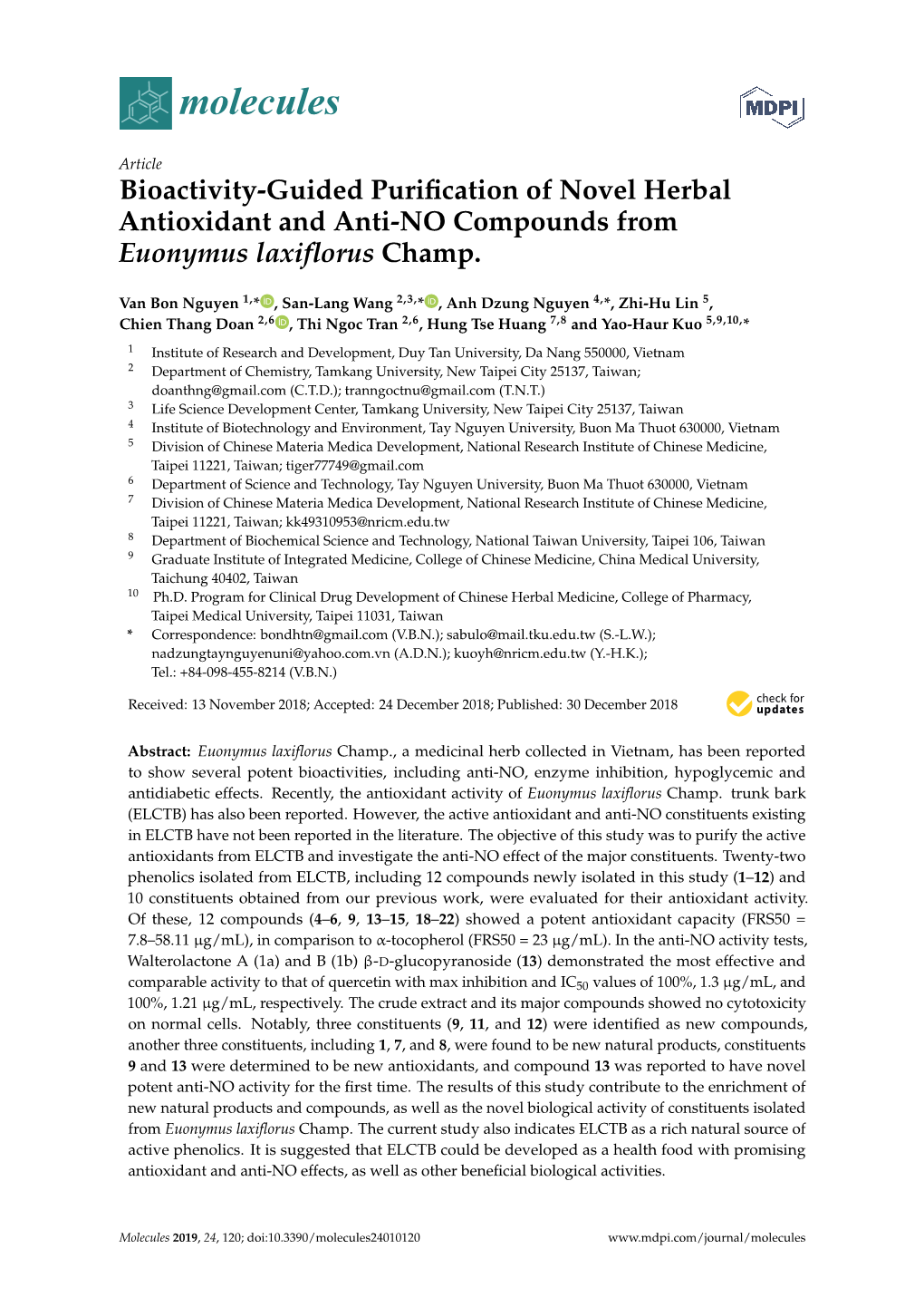 Bioactivity-Guided Purification of Novel Herbal Antioxidant and Anti