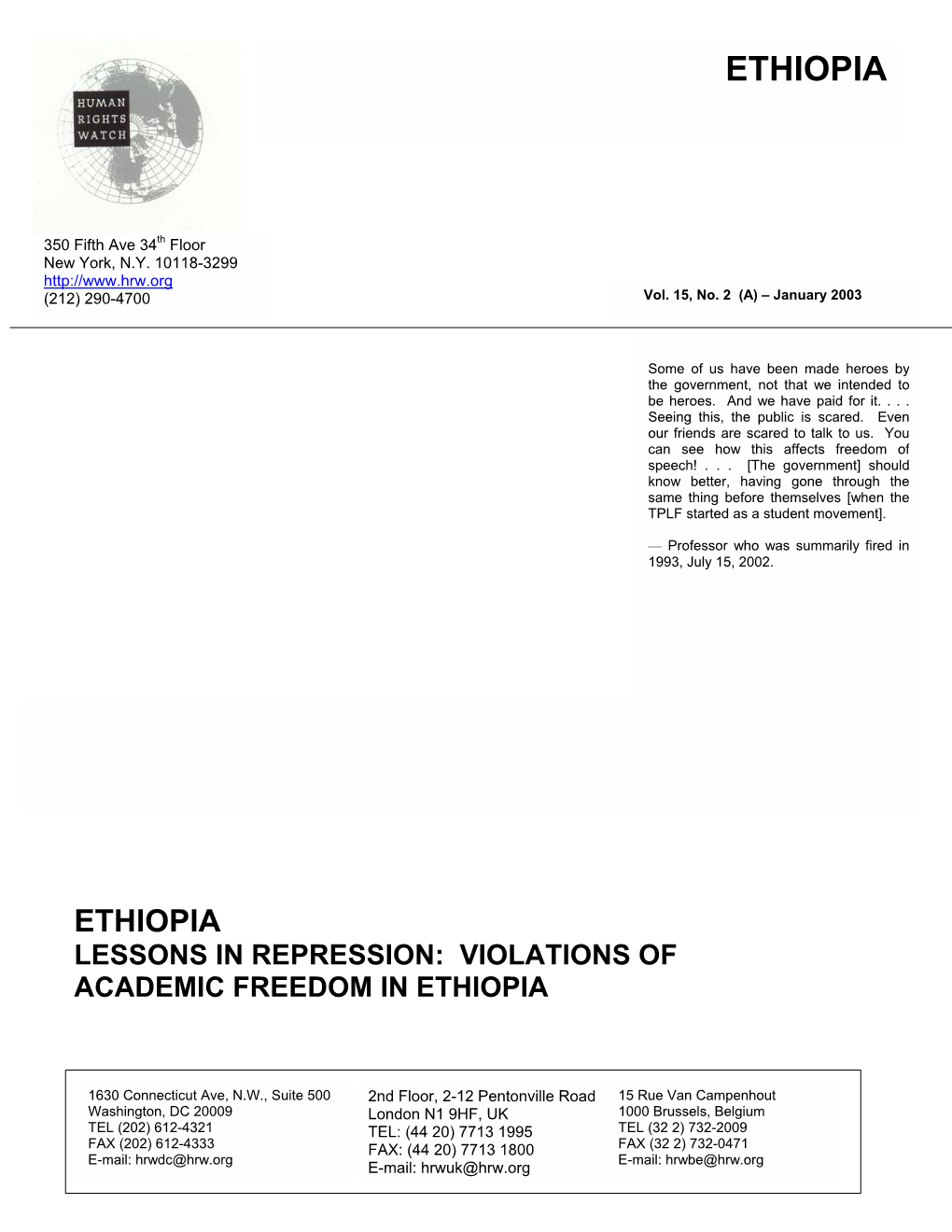 Lessons in Repression: Violations of Academic Freedom in Ethiopia